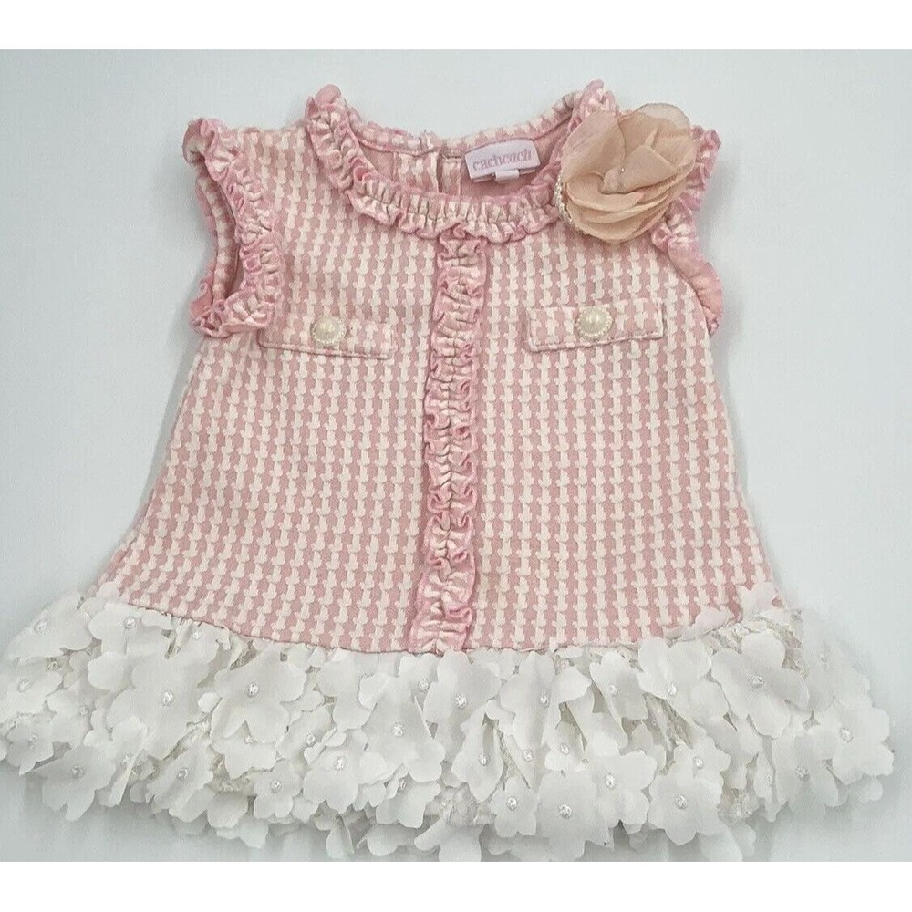Baby Girls Pink White 12 Month Dress Sleeveless Flowers Beads Party Formal